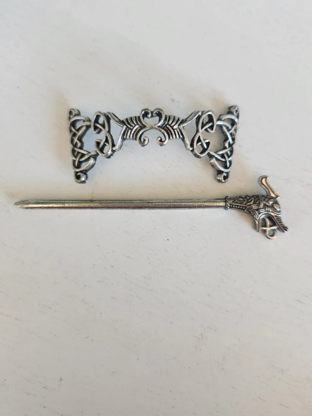 Viking-inspired Dragon Hair Pin Barrette with Celtic Knot Detailing